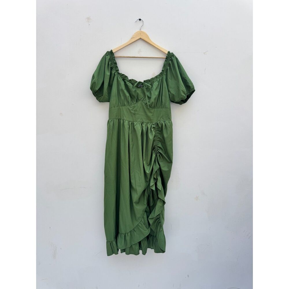 Scarlet Darkness Olive Green Ruffle Puff Sleeve Midi Dress Size 2XL